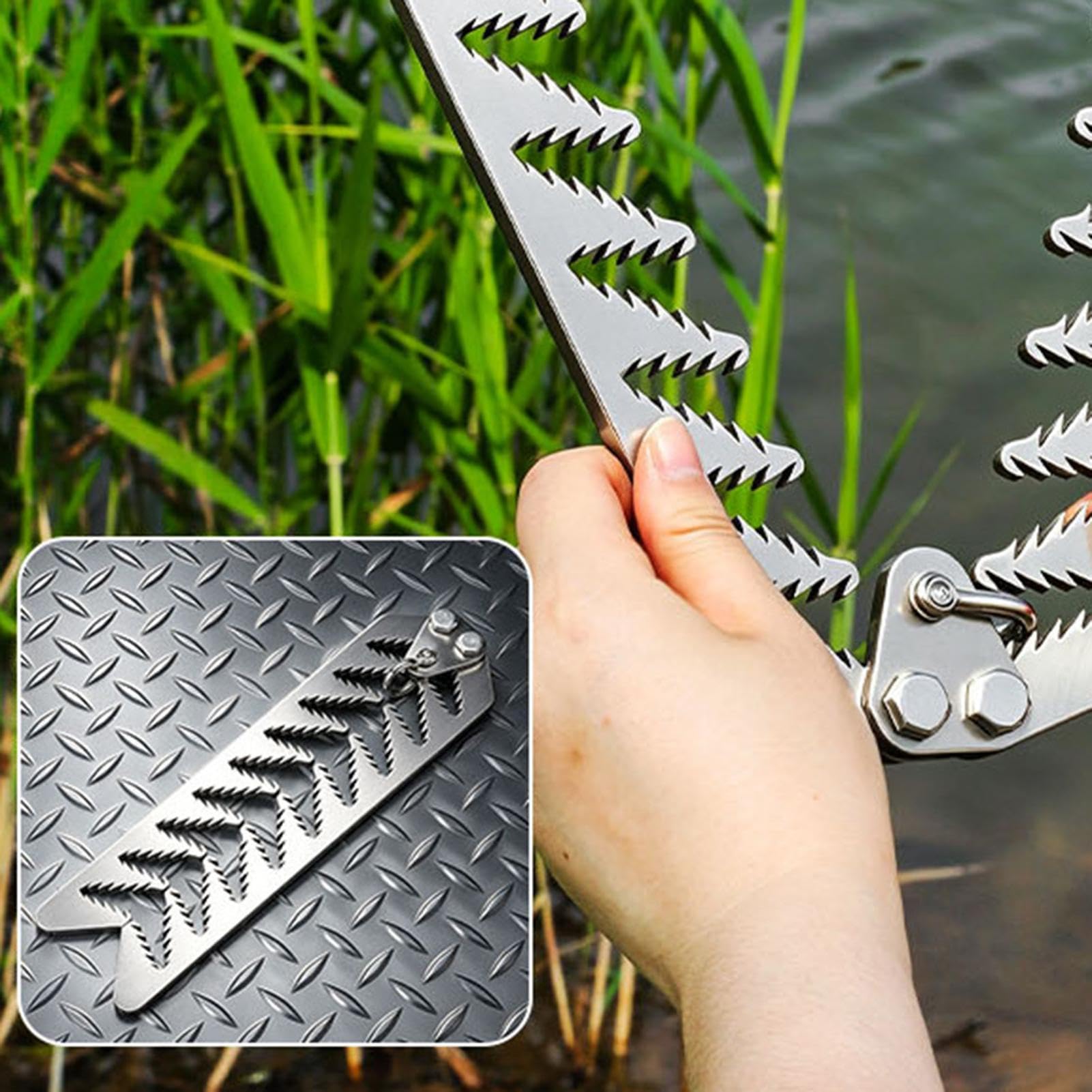 Seegrasentferner Faltbar mit 20m Seil: Wasserpflanzenschneider für Teich & See – Robuste Wurfsense gegen Schilf & Algen, ideales Angler-Zubehör zur Uferreinigung