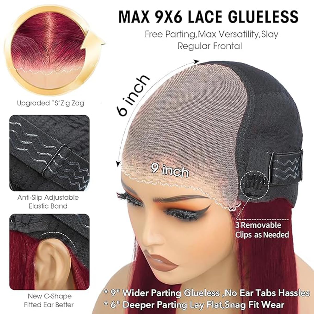 Daphernew Body Wave Glueless Wigs Human Hair Pre Plucked Pre Cut 180% Density HD Lace Front Cherry Red Wig Human Hair 9x6 HD Lace Wear and Go Glueless Wig for Women 99j Burgundy Color 22 Inch