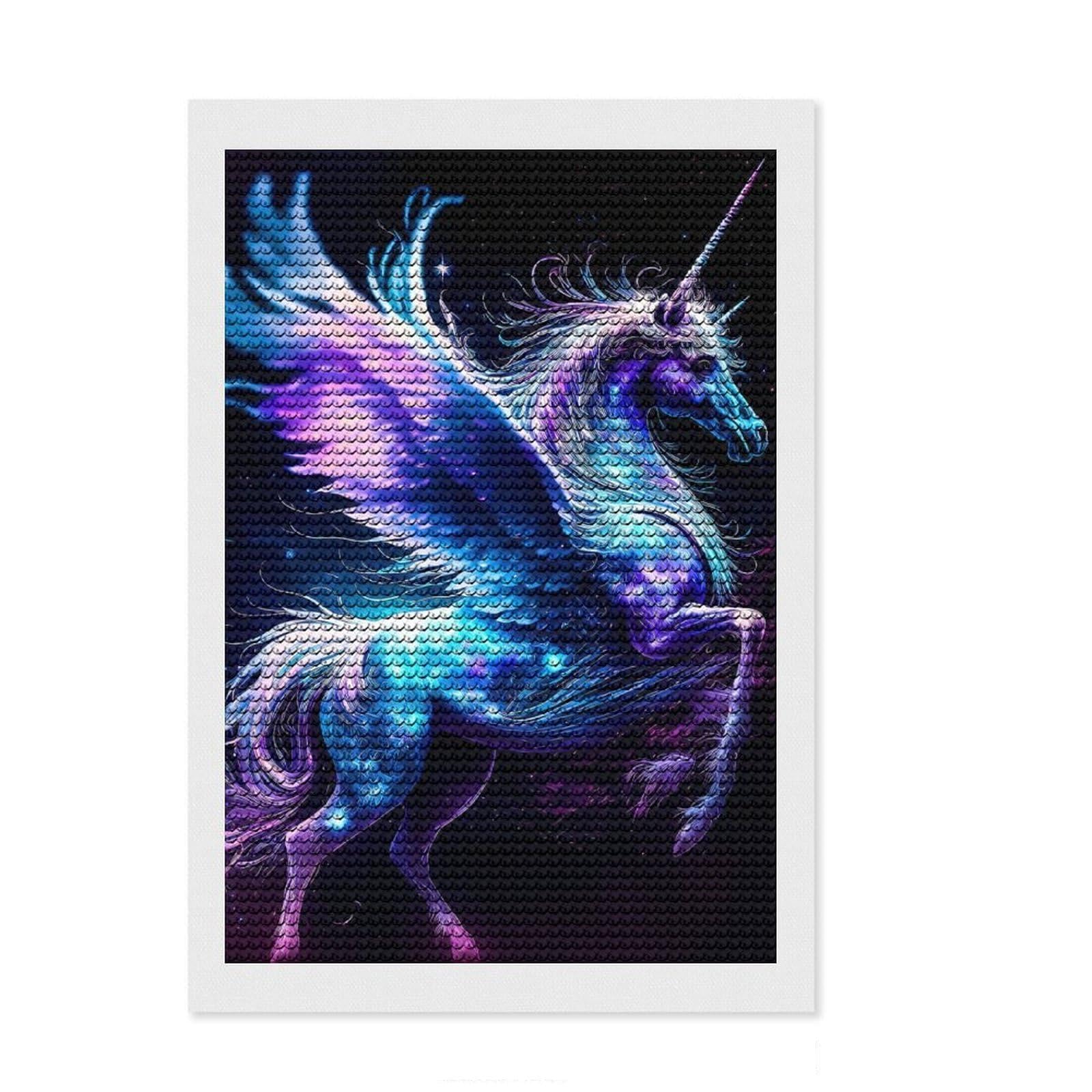 Junmoney Unicorn DIY Diamond Art Canvas Kit 8"x12", for Teens, Good for Quiet Evenings, Living Room Decor, Christmas Gift