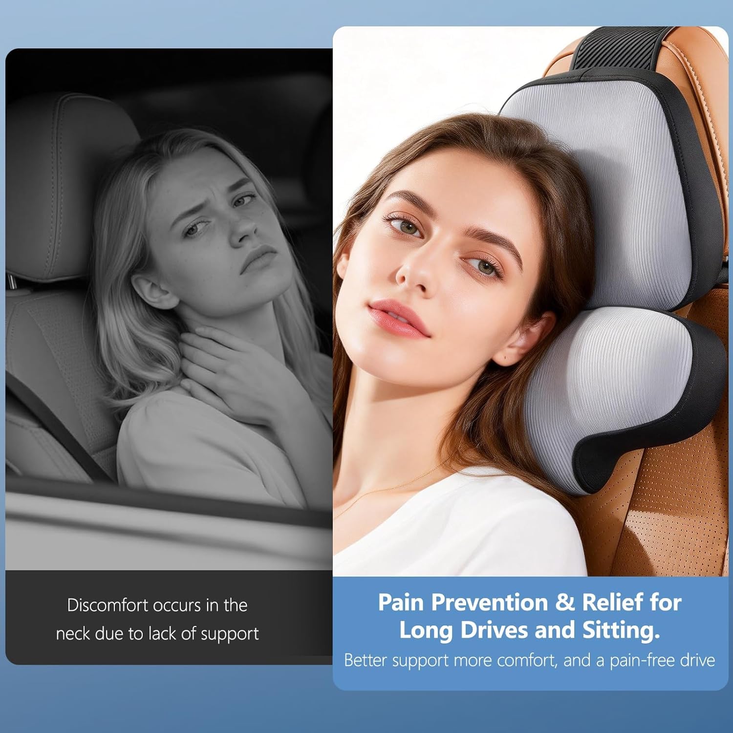 BEBAS Car Headrest Pillow for Neck Support/Ergonomic Memory Foam with Double Adjustable Strap/Breathable Removable Car Neck Pillow for Pain Relief/Universal Fit Head Rest Travel - Image 7