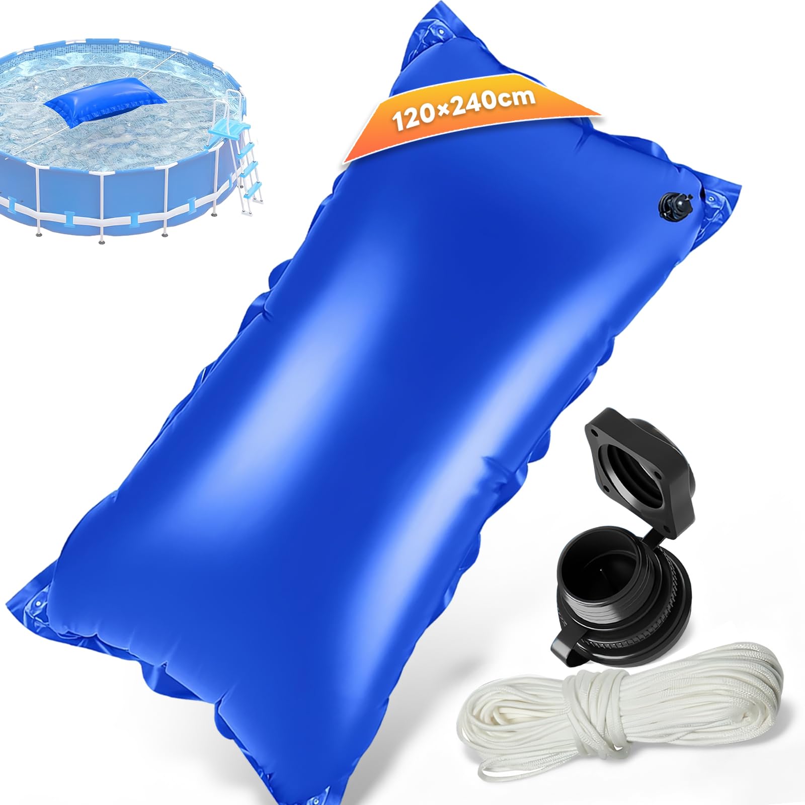XXL Poolkissen Winter Rechteckig 120 x 240CM,Luftkissen Pool Beständig Frost Chlor für runde & rechteckige Schwimmbecken,Pool Kissen mit Boston Doppel-Aufblasventil (XL-blau)
