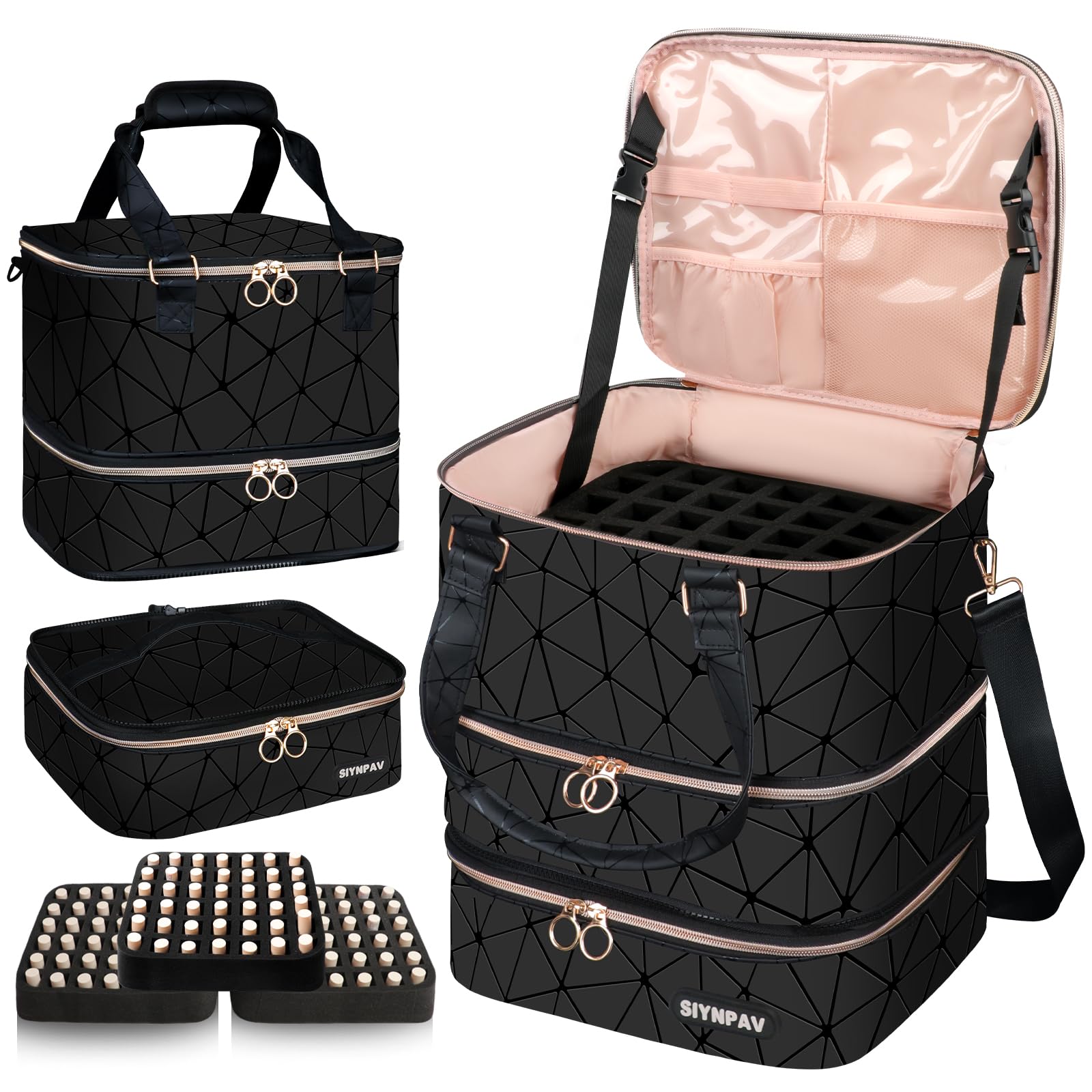 SIYNPAV Nail Polish Organizer Bag Holds 126 Bottles 15ml 0 5fl oz Nail Lamp 3 Layers Detachable Nail