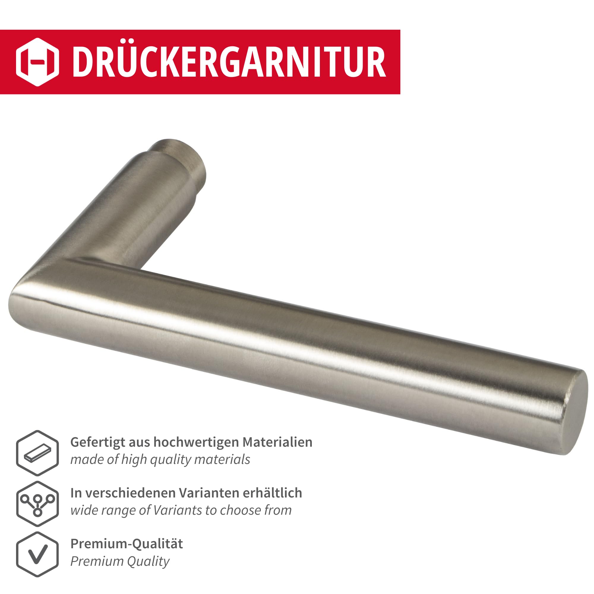 KeZaara Türgriffe Silber Gebürstet - Edelstahl Drückergarnitur Für Zimmertüren 52mm