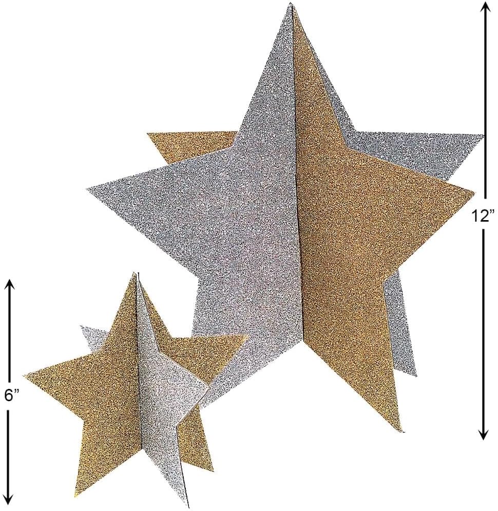 Fun Express - Gold & Silver Star Centerpieces (4pc) for Graduation - Party Decor - General Decor - Centerpieces - Graduation - 2 Pieces