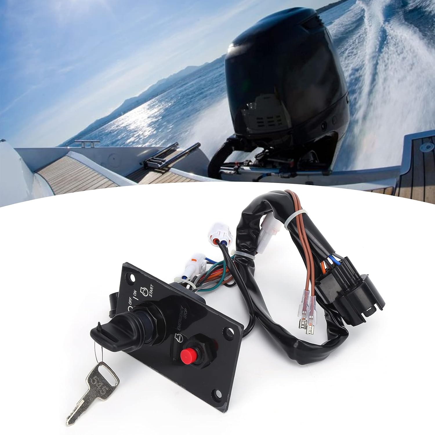 Single Ignition Switch Panel with Key - to Install, Stable Performance Replacement for Outboard Engines - Includes Emergency Stop Switch for Reliable Use