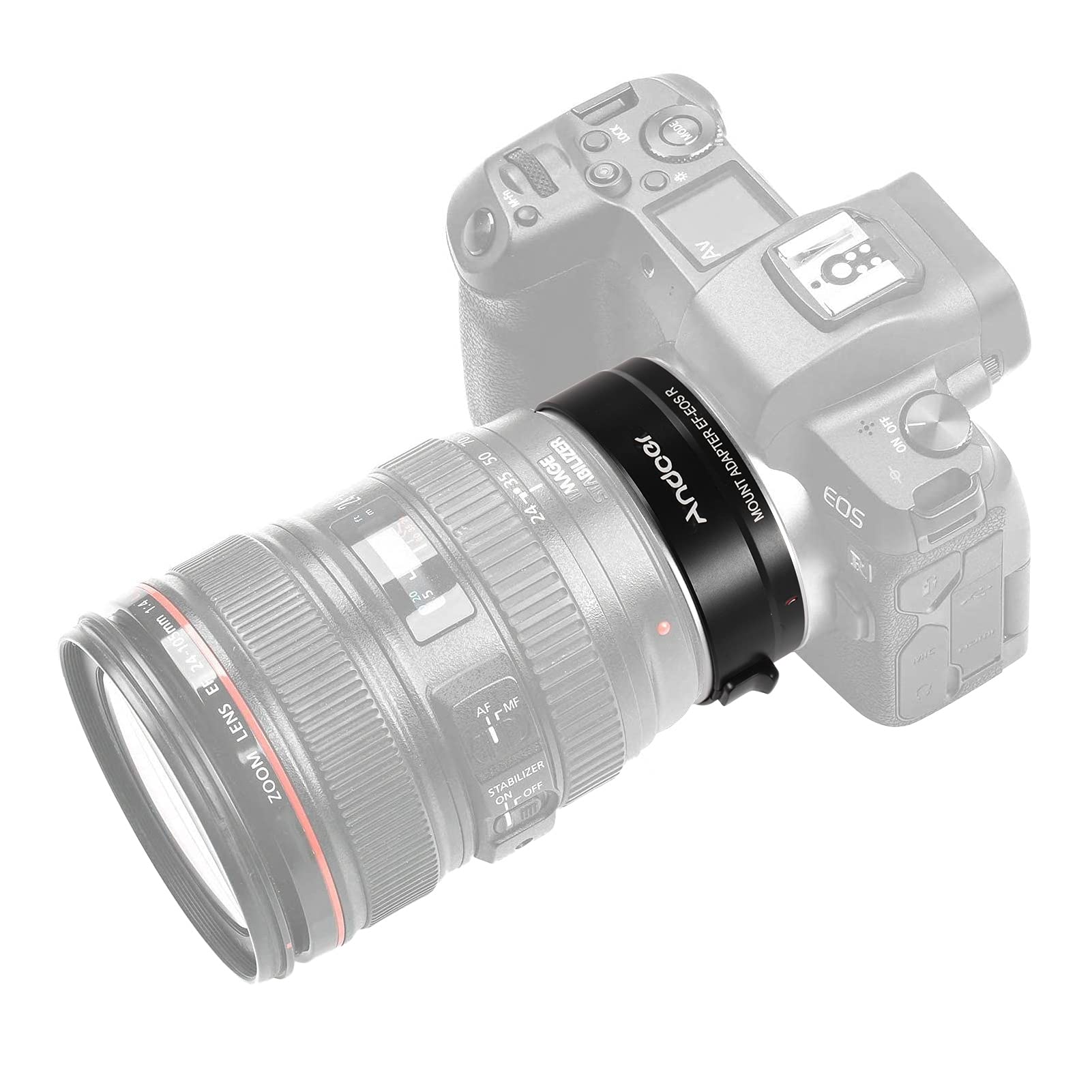Andoer EF-EOSR Pierścień adaptera obiektywu aparatu autofokus Stabilizacja obrazu IS Elektroniczna kontrola przysłony Informacje EXIF Wymiana obiektywu dla Canon