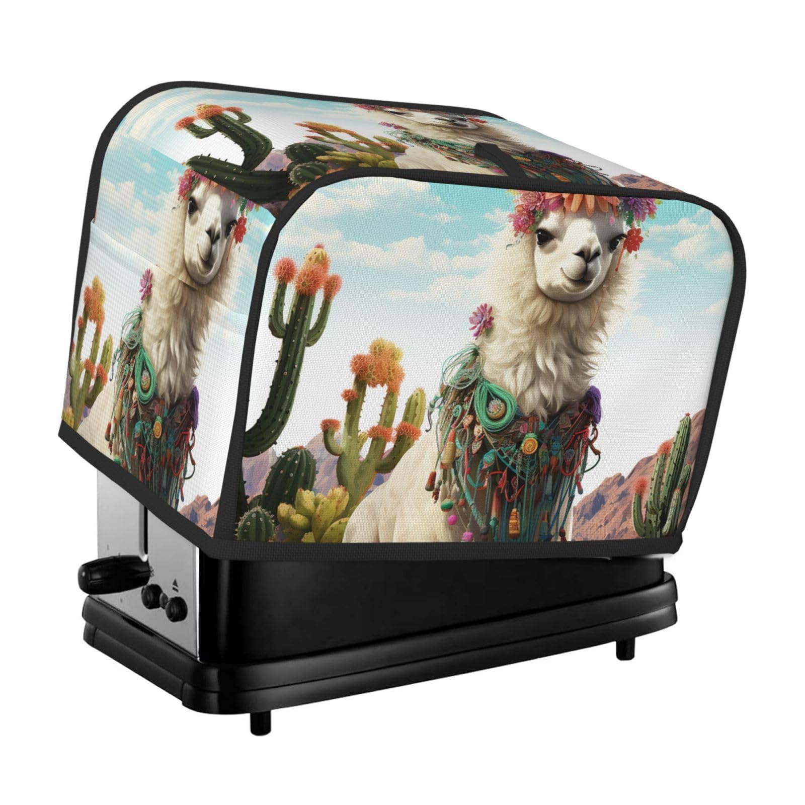 Fodpand Black Toaster Covers 2 Slice Mexican Llama Cactus Bread Machine Cover Quilted Dustproof Toaster Cover Washable Bread Maker Protective For Kitchen Small Appliance