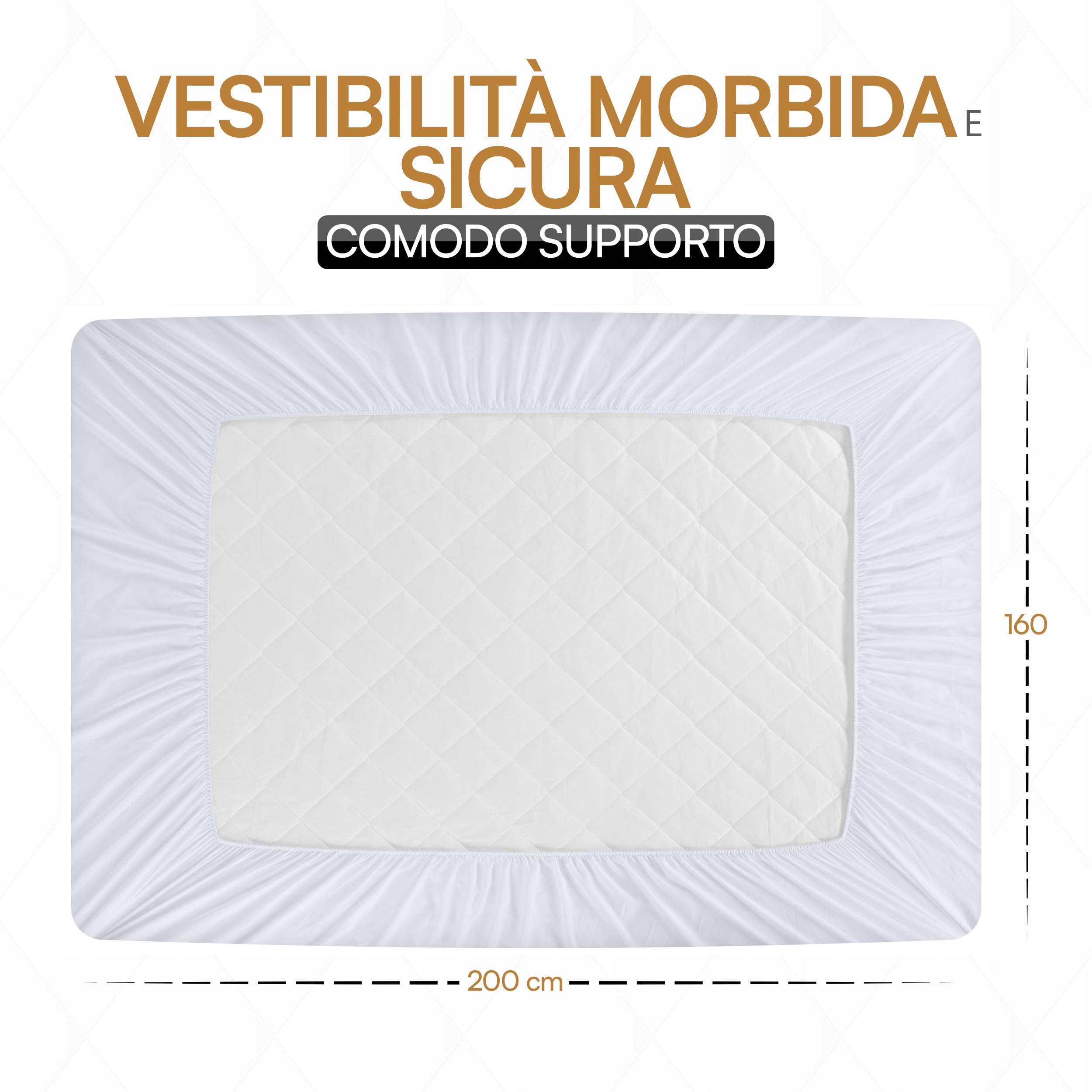 Utopia Bedding Coprimaterasso Trapuntato, Gonna Elastica Coprimaterasso, Vestibilità Extra Profonda Fino a 30 CM con Motivo a Diamante (160x200 cm, Bianco)