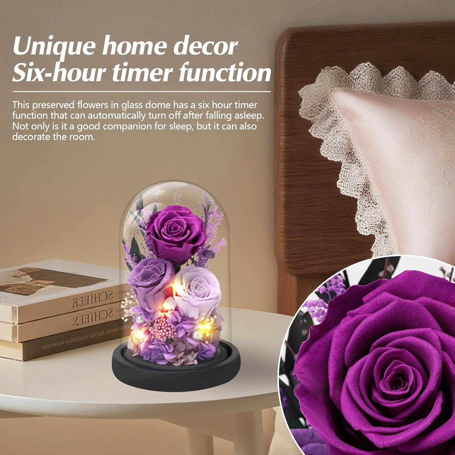 Casaido Preserved Roses Flowers for Delivery, Mothers Day Rose Gifts for Mom Her, Purple Forever Flores in Glass Dome for Wife Girlfriend Grandma, Anniversary Birthday Gift for Vanlentines Christmas