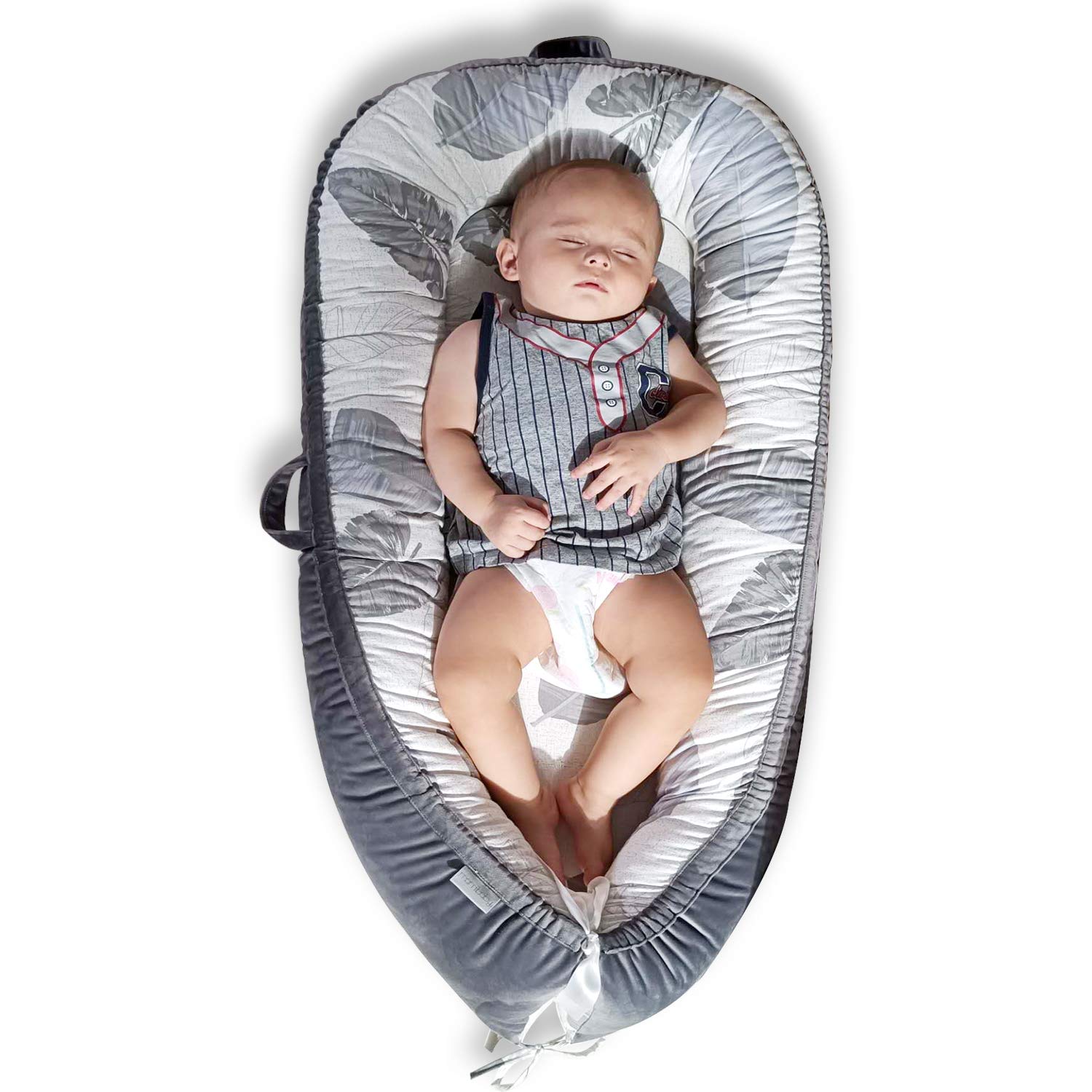 Mamibaby Baby Lounger Baby Nest Co-Sleeping for Baby, Ultra Soft Cotton & Breathable Fiberfill Portable Adjustable Newborn Lounger Crib Bassinet | Newborn Shower Gift Essential (Leaves Pattern): Baby