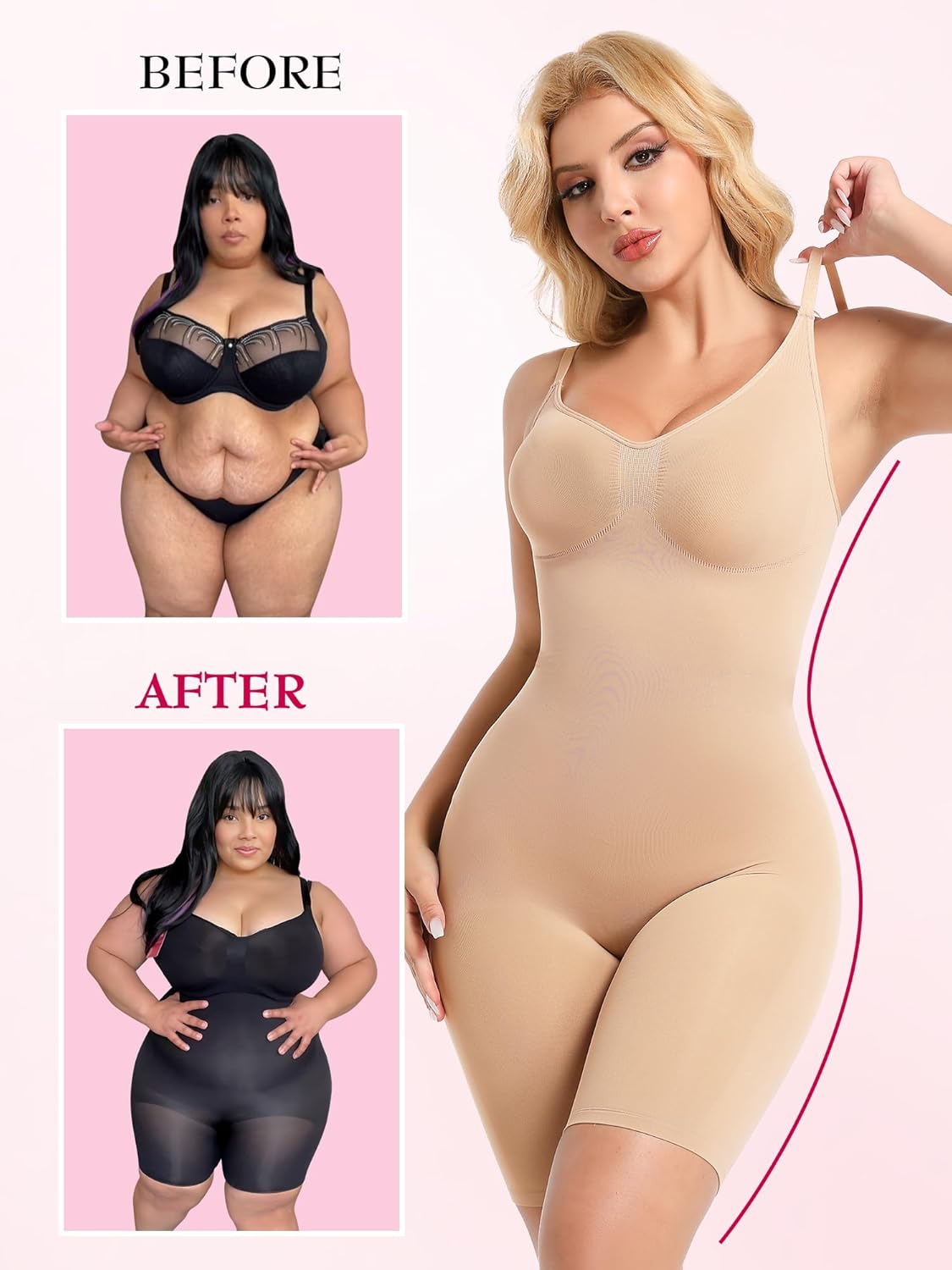 Atbuty Mid Thigh Bodysuit, Full Body Shapewear Short Torso for Women Tummy Control Petite Body Shaper - Image 5