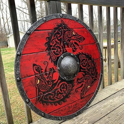 Miniatura 2 de pulunto Escudo vikingo medieval de madera hecho a mano escudo listo para la batalla hecho a mano pintado a mano 157 pulgadas