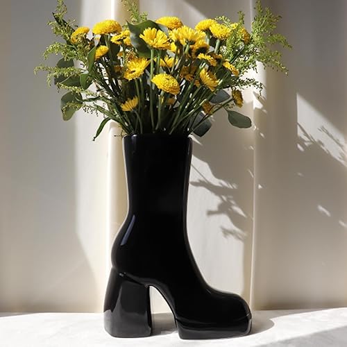 Florero de cerámica para botas negras, decoración maximalista, decoración moderna del hogar negra para oficina, dormitorio y sala de estar,