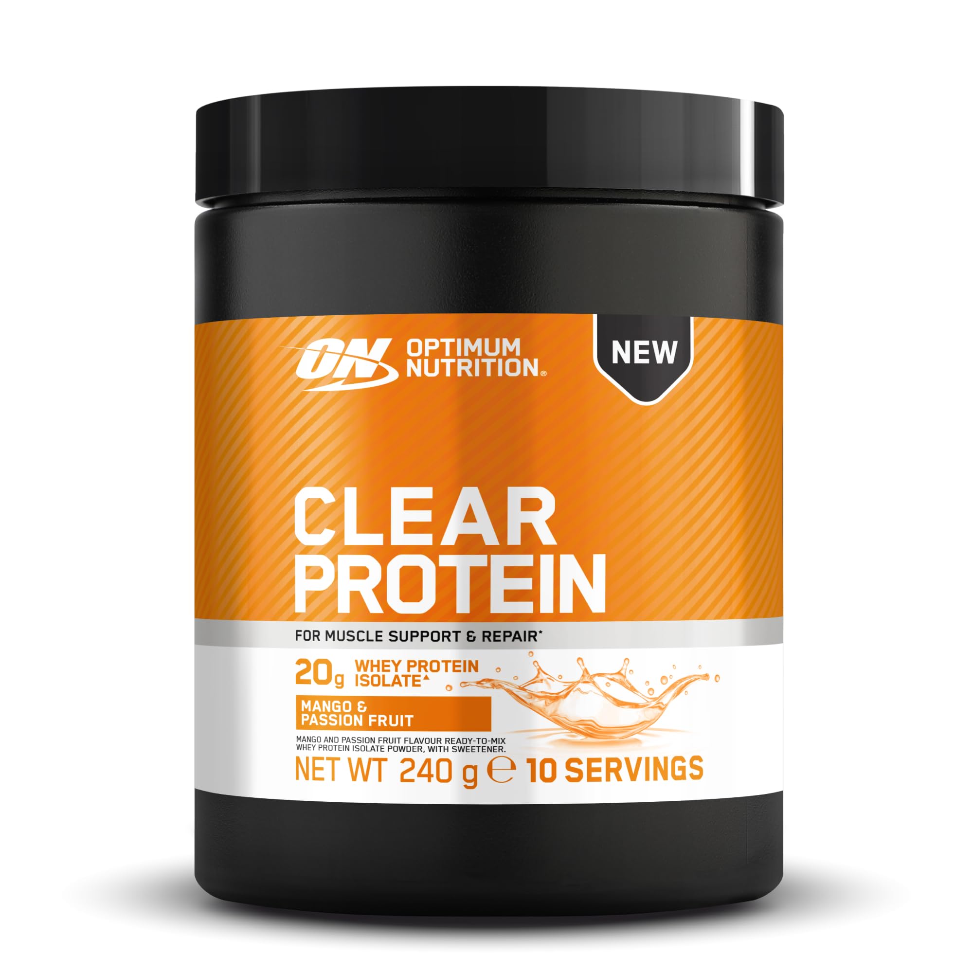 Optimum Nutrition Clear Whey Isolate, 20g Whey Protein Isolate, Mango & Passion Fruit, Zero Sugar, Protein Contributes to Muscle Growth, 240 g, 10 Servings
