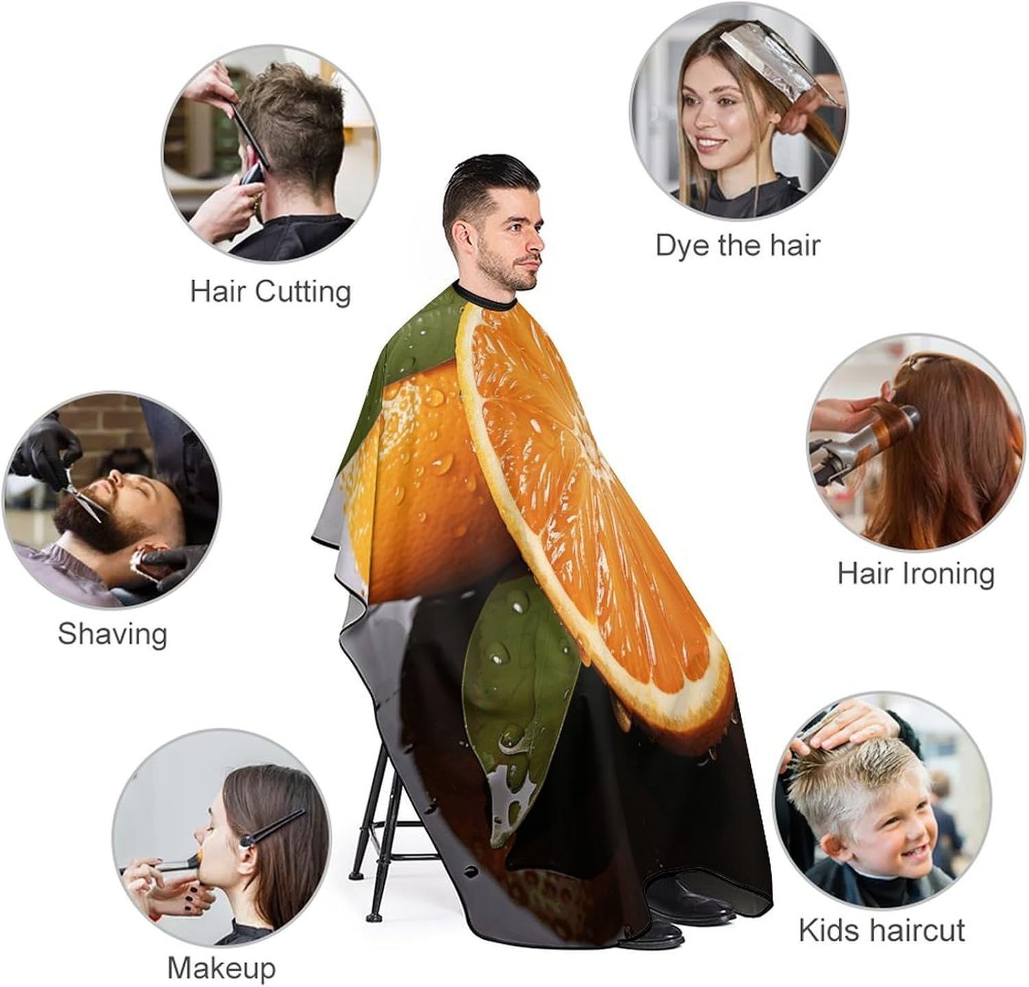 Orange Apron for Women Men,Barber Cape with Adjustable Snap Closure,Hair Cutting Cape,66.9 X 56.7 Inches for Hair Dye, Comb-out, Styling, Shampoo
