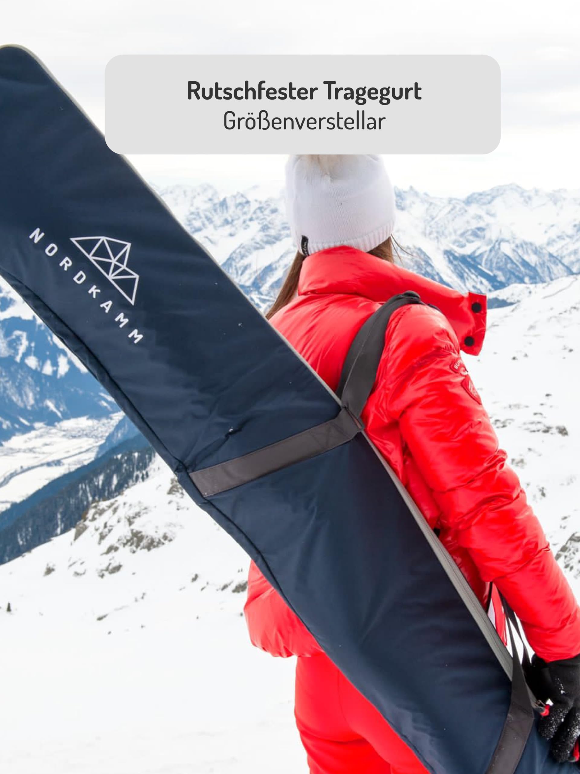 NORDKAMM Sac de ski rembourré et imperméable pour 1 paire de skis - Réglable en longueur - Bleu