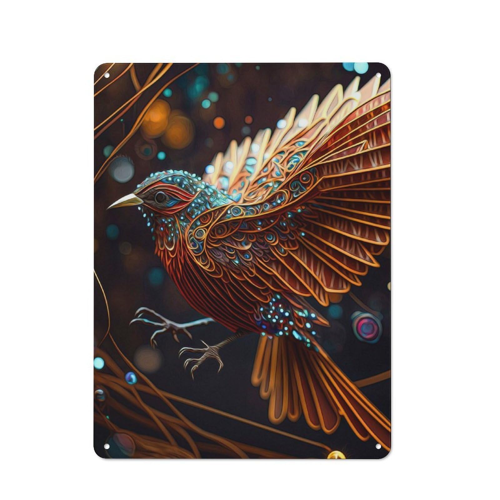 Bird Vintage Metal Wall Decor 40x30cm, Garage Metal Sign for Workshop, Basement, Shed Or Games Room
