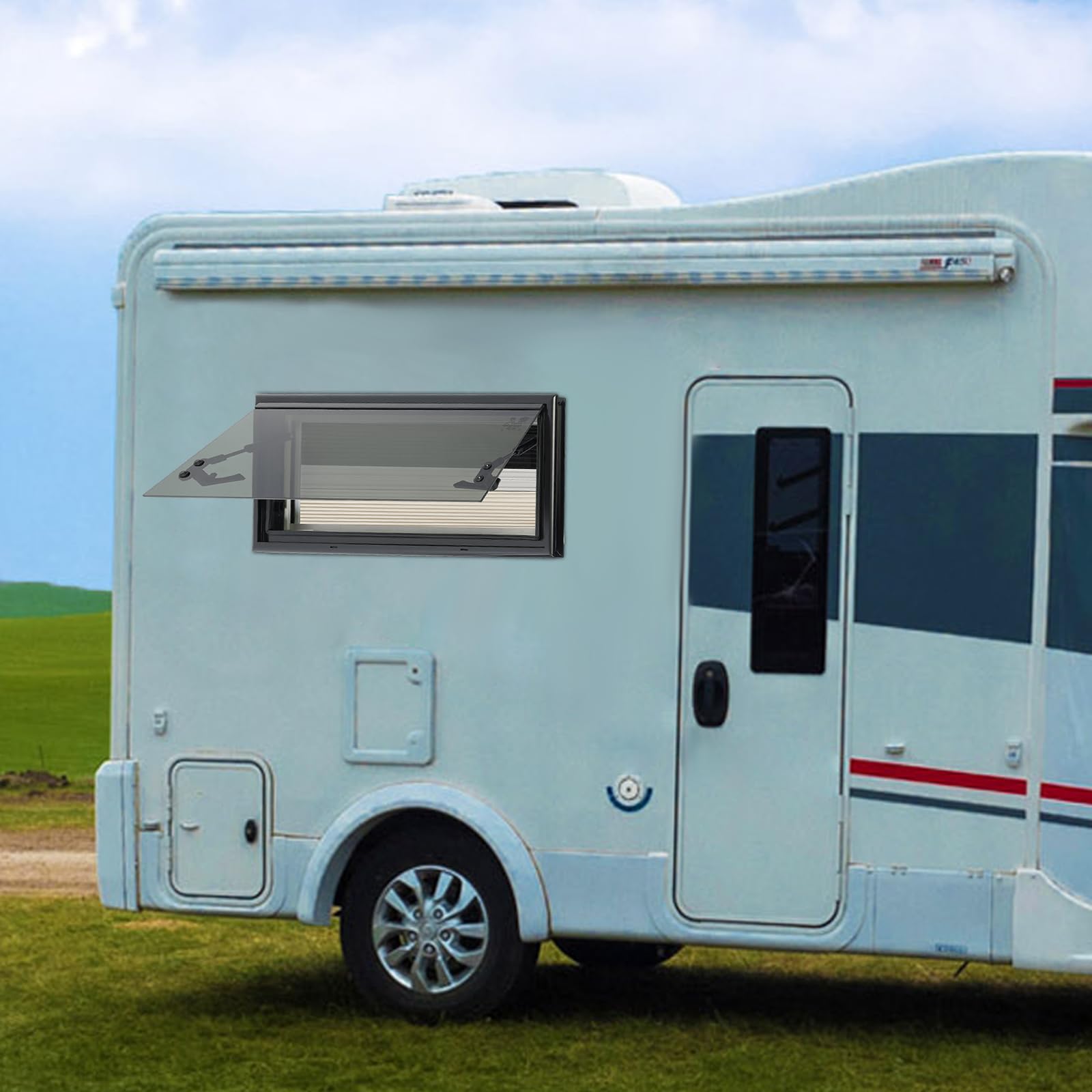 Fenêtre escamotable pour camping-car avec store intégré et moustiquaire, fenêtre latérale pour caravane, fenêtre extérieure à pousser pour caravane, van et camping-car (700x300mm)