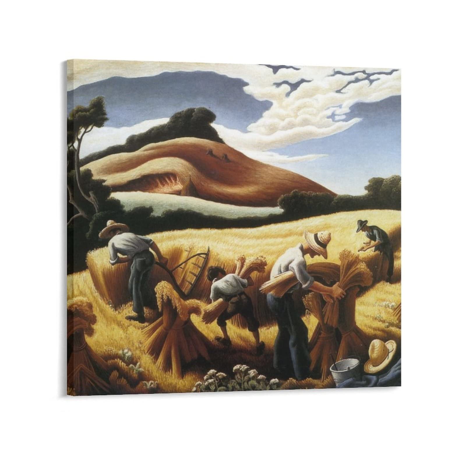 DANUOThomas Hart Benton Poster Cradling Wheat Picture Print Wall Art Poster Painting Canvas Posters Artworks Gift Idea Room Aesthetic 16x16inch(40x40cm)