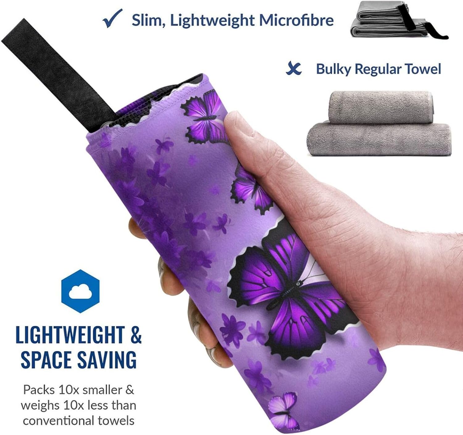 Lovely Purple Butterflys Quick Drying Bath Towel,Microfibre Soft Large Bath Towel,Highly Absorbent Dry Quickly Bath Sheet