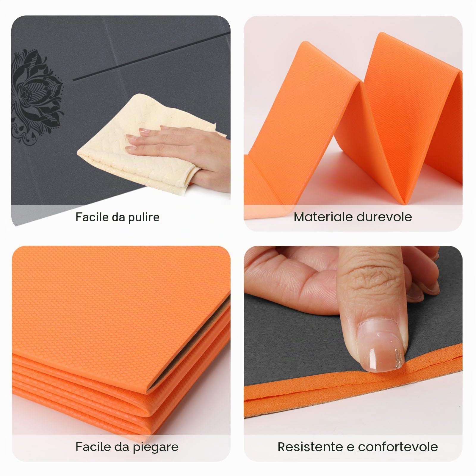 EKE Tappetino da yoga pieghevole, da viaggio, leggero e portatile, ideale per yoga, pilates, fitness, sport, allenamento, con borsa per il trasporto in tela