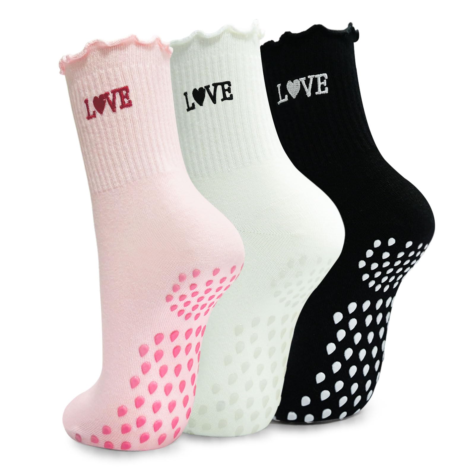 SI TU VOIS ÇA Yoga Rutschfeste Pilates Socken Frauen, Antirutschsocken Grip Grippy Stoppersocken Damen Erwachsene Mid-Calf Atmungsaktive (DE/NL/SE/PL, Numerisch, 35, 41, Regular, Regular, 3 Farbe-A)