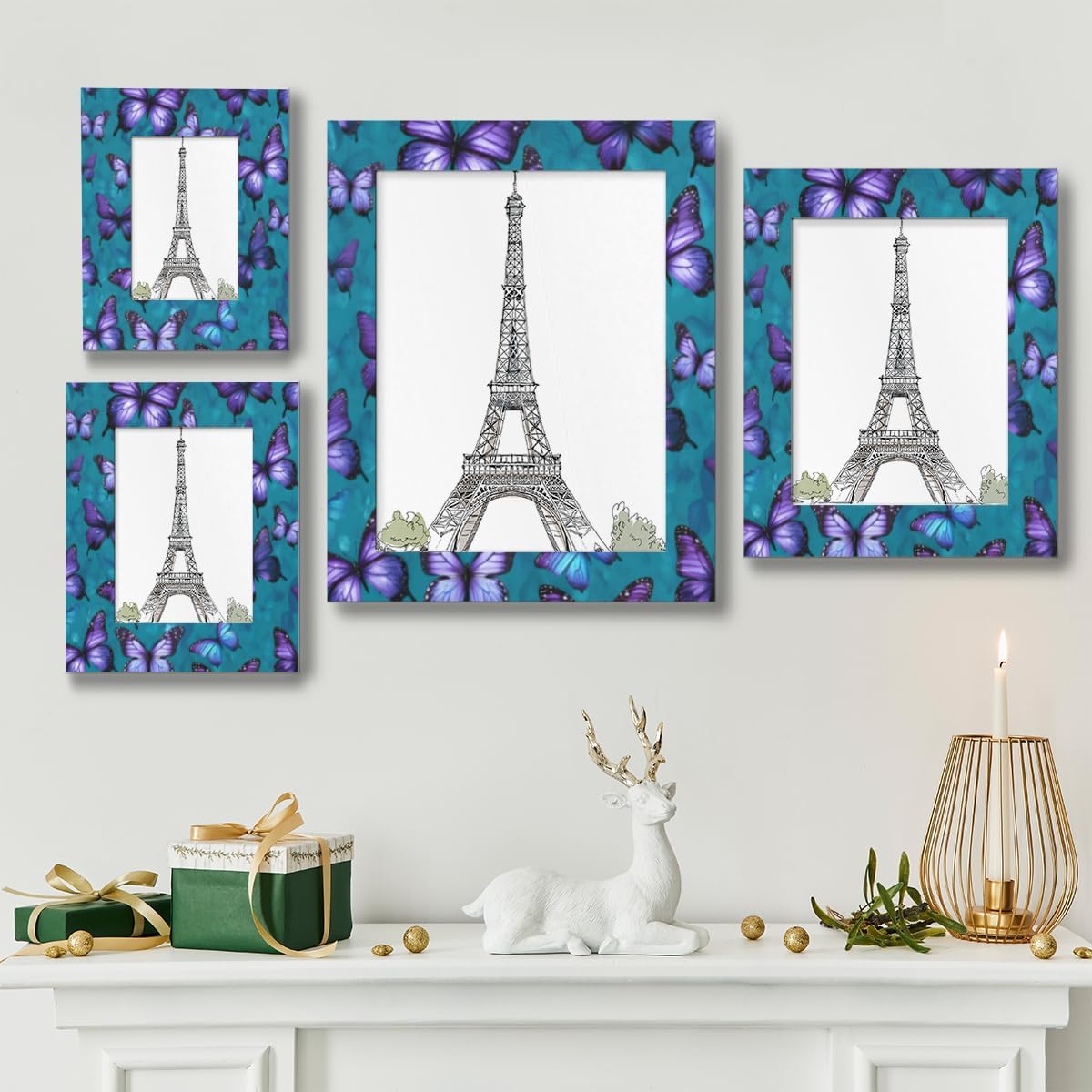 Purple Blue Butterflies 8x10 Picture Frame Wooden Picture Frames for Wall Hanging & Tabletop Decor Display 8x10 or 8x8 Picture Collage Family Weddings Christmas Photo Frame for Gift
