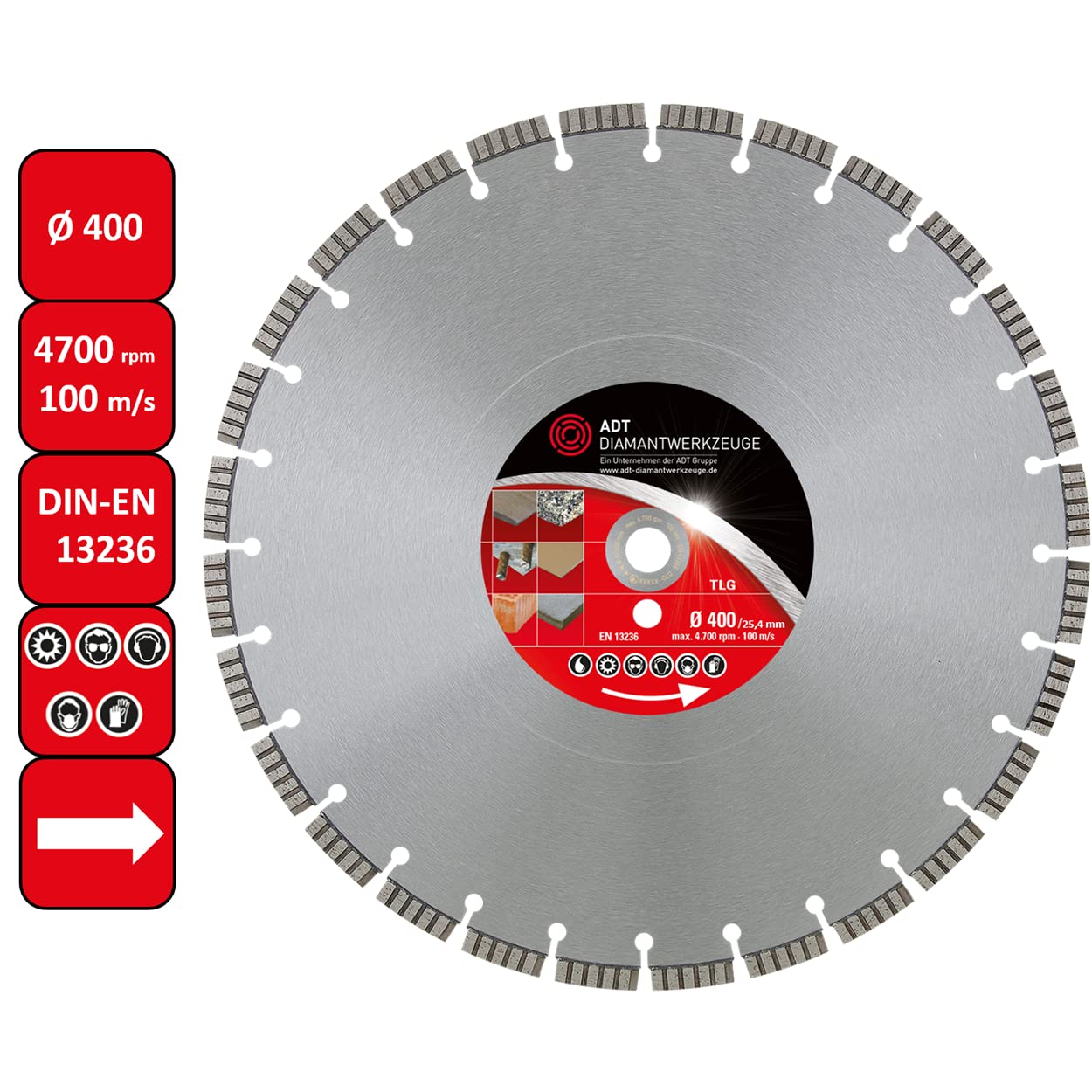 Diamante Piezas Premium/Laser Soldado/diámetro 400 mm/orificio de 25,4 mm)