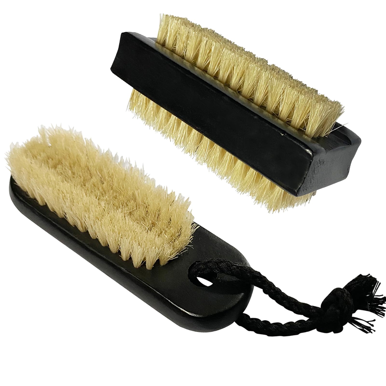 Cepillo de Uñas de Madera Negro x 2 Pulgadas Natural Cerdas de Jabalí para Limpiar los Dedos de la Mano, Dedos del pie para Hombres, Mujeres, Niños, Pedicura Manicure (Dos Caras + Cuerda)