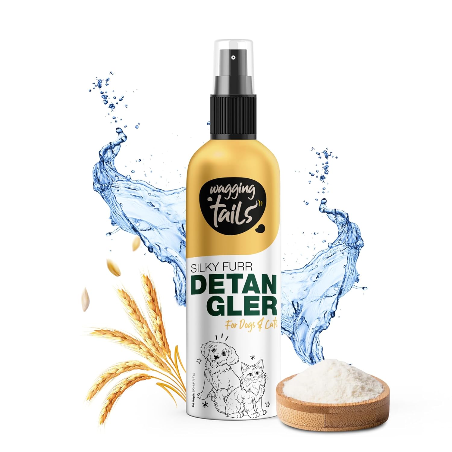 Wagging Tails Silky Furr Detangler 200ml for Dogs & Cats | Removes Knots, Tangles & Dematting | Promotes Silky, Shiny Coat | Maintains Coat Health | Improves Appearance | Easy to Use