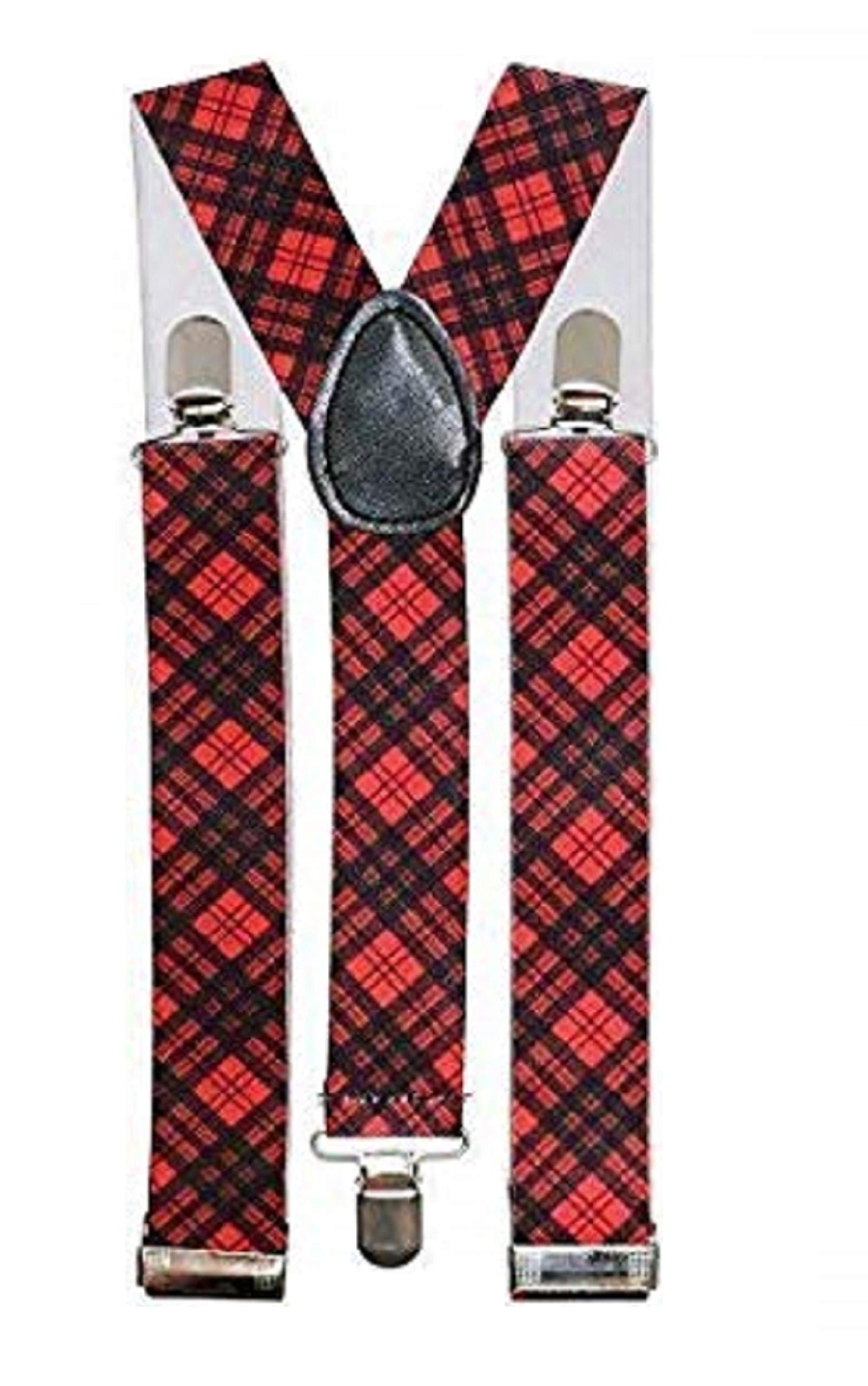 WickedFun Girls Boys Women's Mens Ladies Adjustable Braces Suspenders Fancy Dress Unisex (Red Tartan)