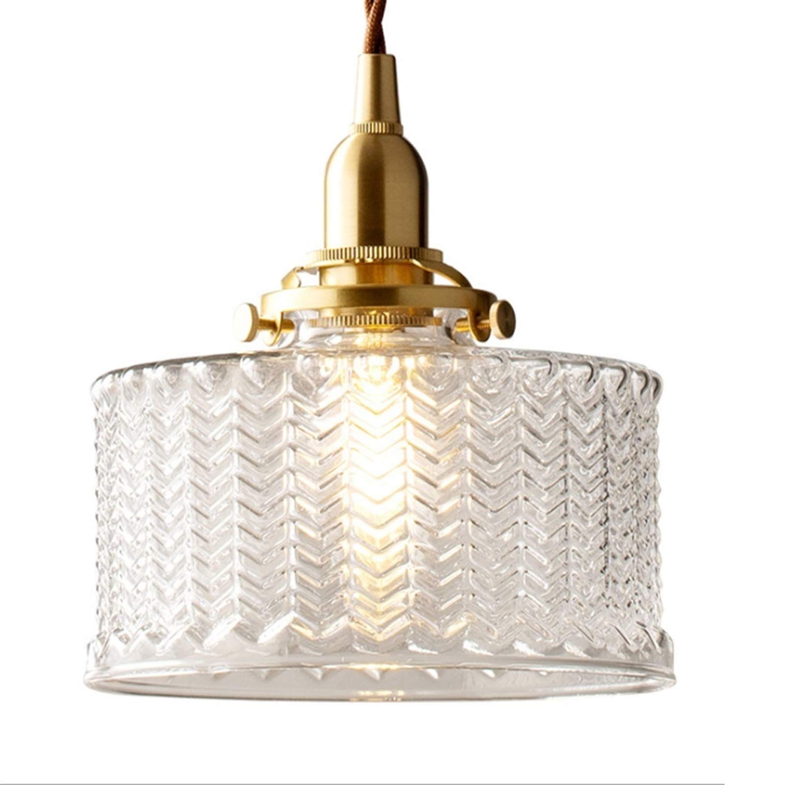 Lámpara colgante de vidrio transparente pequeña y latón industrial vintage