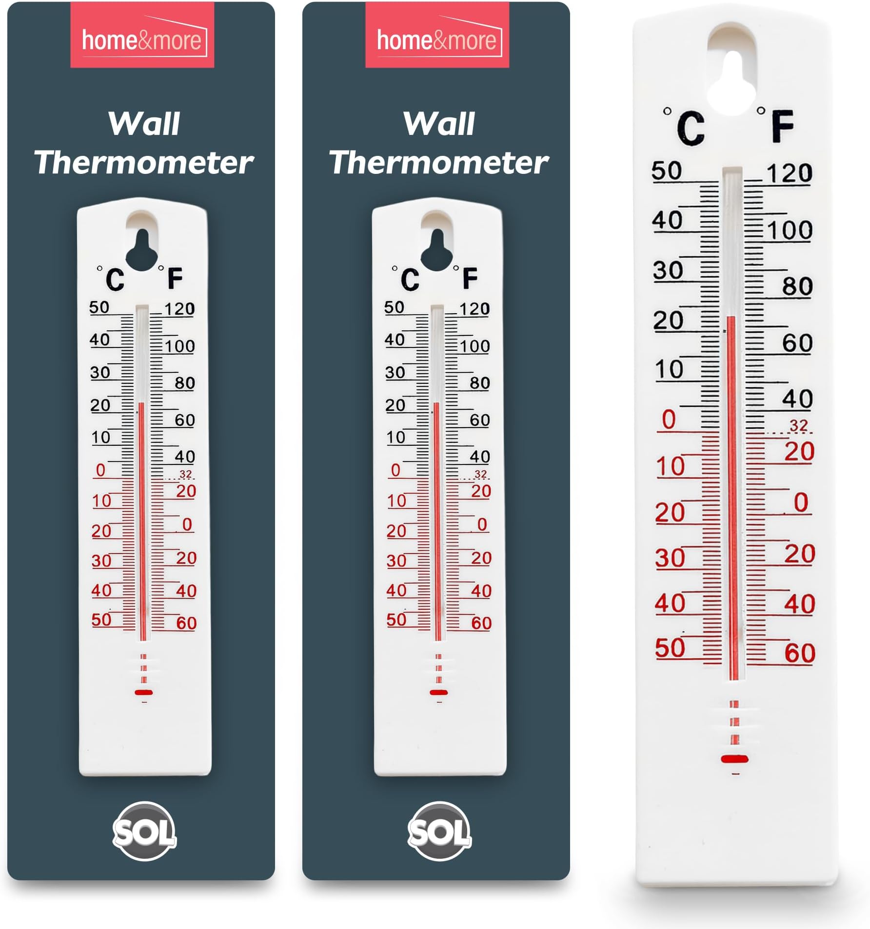 SOL 2 x WALL THERMOMETER Indoor Outdoor Home Office Garden Temperature Summer Mounted