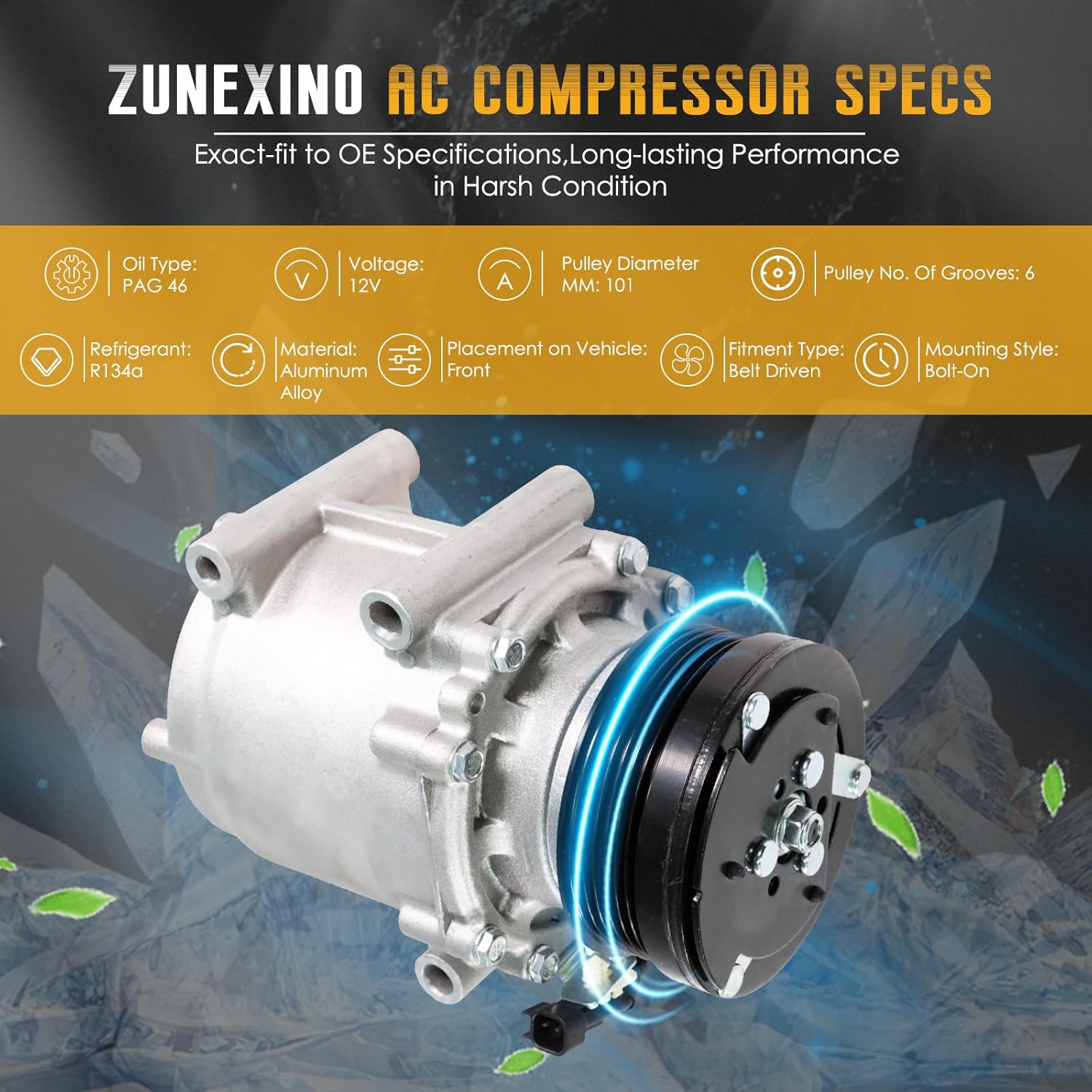 Air Conditioning Compressor A/C Compressor w/Clutch Compatible with 04-07 Expedition Lincoln Navigator E-150 E-250 E-350 E-450 4.6L 5.4L, Replace Part No. 0610188 0610073 CO 2486AC