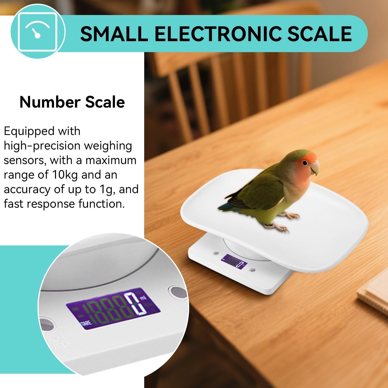 Agatige Báscula De Peso para Mascotas Pequeñas 10kg/1g, Báscula Multifuncional Portátil con Bandeja Extraíble, Báscula Digital LCD Electrónica para Medir Peso del Recién Nacidos Animales (Máx 10 Kg)