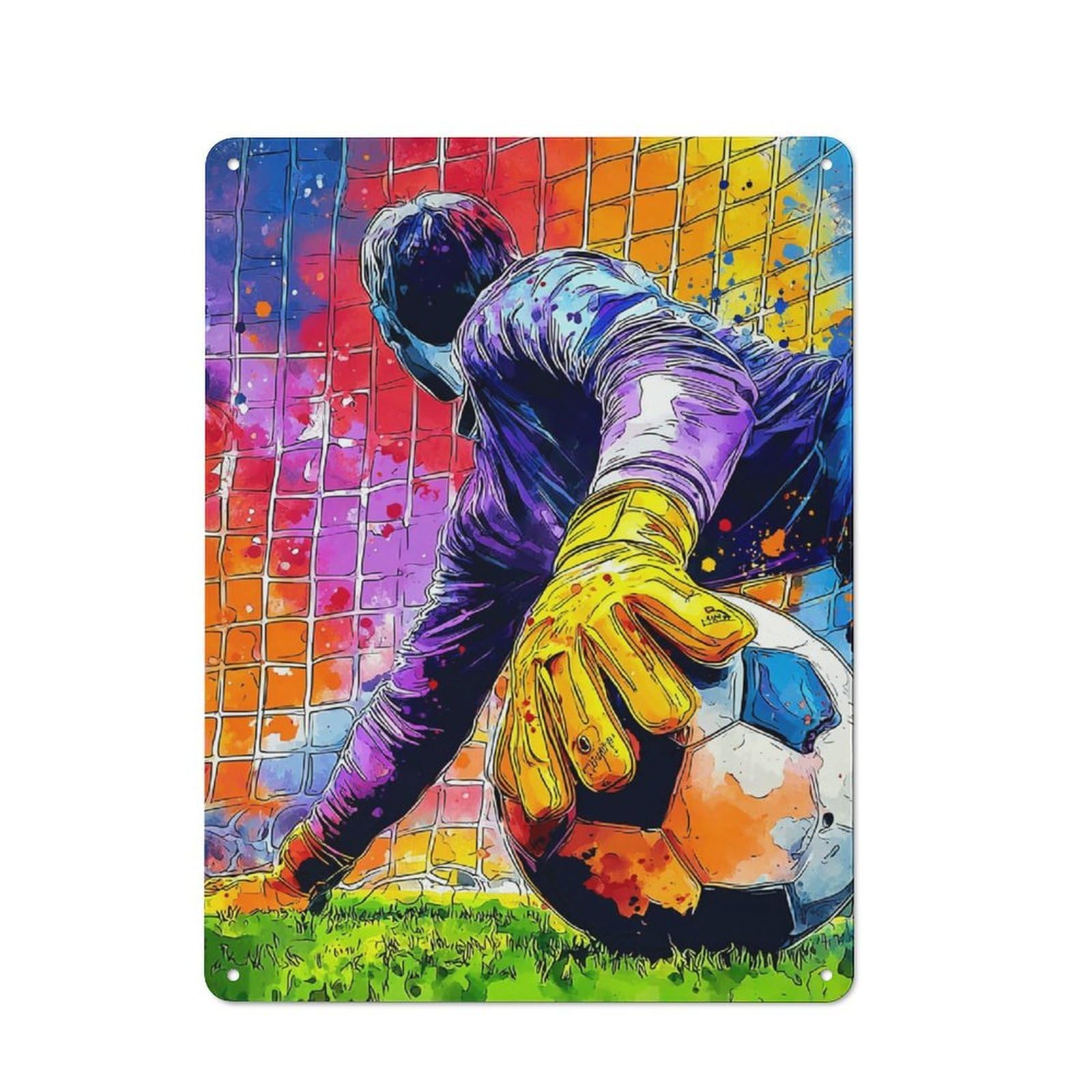 Tin Wall Plaque 40x30cm with Goalkeeper in Action for Pub Or Café, with Clear Vintage Wall Decor Character