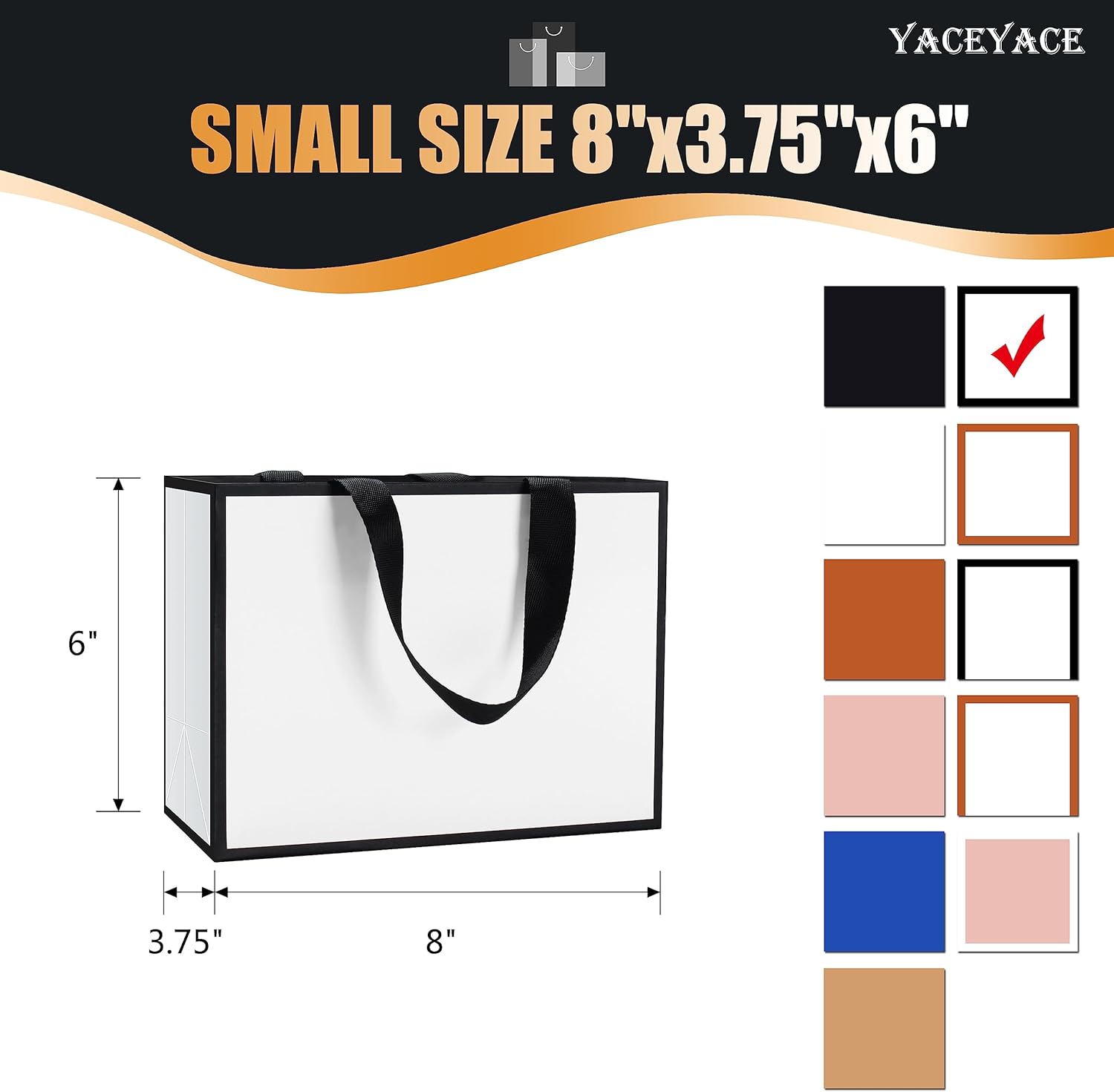 Small White & Black Gift Bags, 10 Pcs, 8x3.75x6 Inch, Ribbon Handle, Mini Gift Bags for Party, Birthday, Goodie Bag, Favor Bag - Image 3