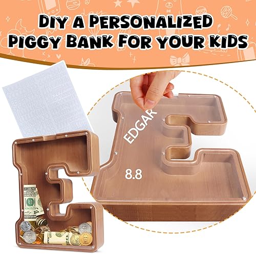 Miniatura 6 de UBeesize Alcancía de madera extra grande de 12 pulgadas, alcancía de letras para niños y niñas, banco de monedas para niños, Navidad, cumpleaños,