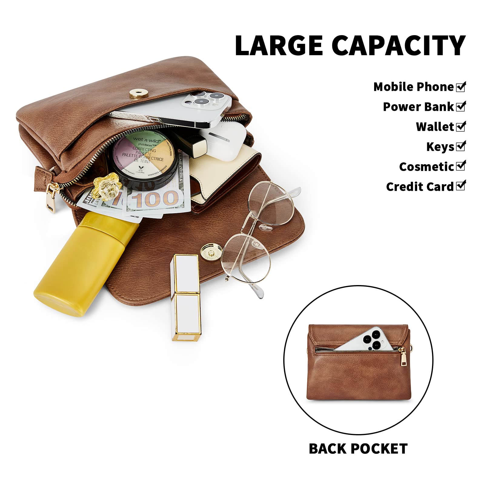 CHOLISS Pequeños bolsos cruzados para mujer, bolso de cuero para teléfono celular, mini bolso de viaje con correa ajustable
