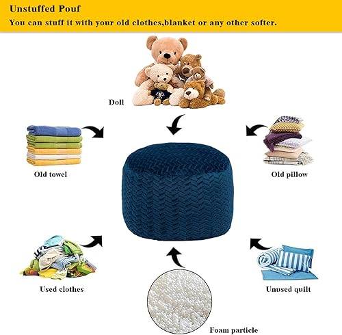 Miniatura 8 de Asuprui Puf otomano sin relleno, puf redondo sin relleno, puf redondo para el suelo, puf plegable, almacenamiento para sala de estar, dormitorio,