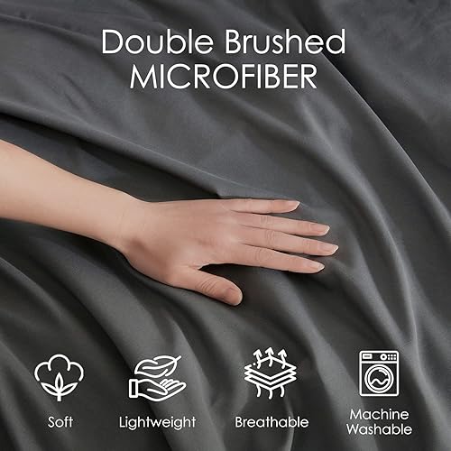 Miniatura 4 de Hearth & Harbor Funda de edredón gris tamaño Queen  Juego de funda de edredón Queen de 3 piezas, fundas de edredón suaves de doble cepillado tamaño