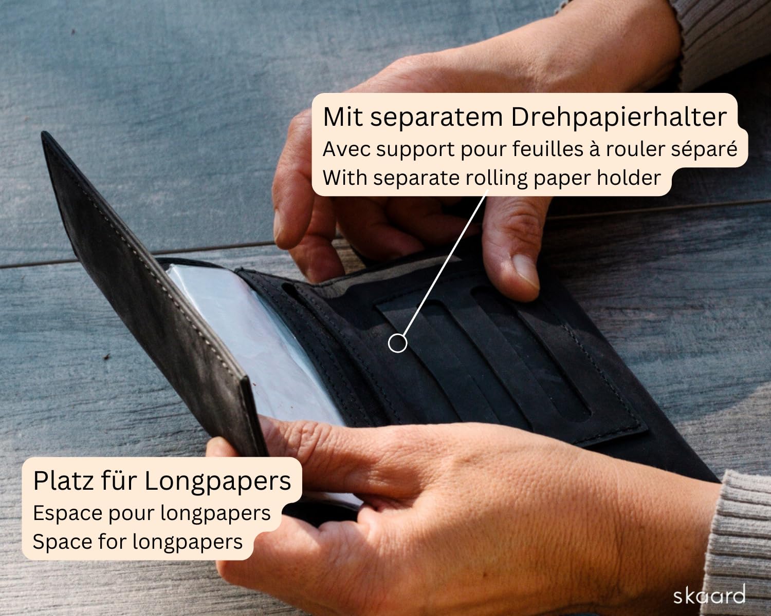 skaard Tabaktasche Leder, Braun, Tabakbeutel mit Taschenaschenbecher