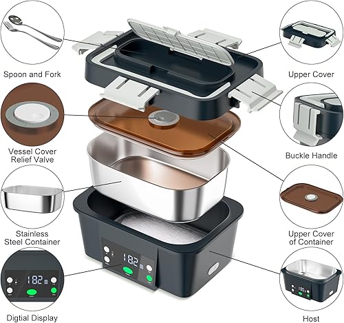 Miniatura 4 de Fiambrera térmica alimentada por batería con calentamiento automático, lonchera calentable inalámbrica de 16,000 mAh para adultos, calentador de