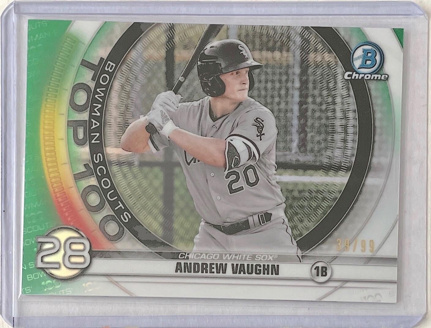 Andrew Vaughn 2020 Bowman Chrome Bowman Scouts Top 100 Refractor #d 39/99 - Baseball Cards