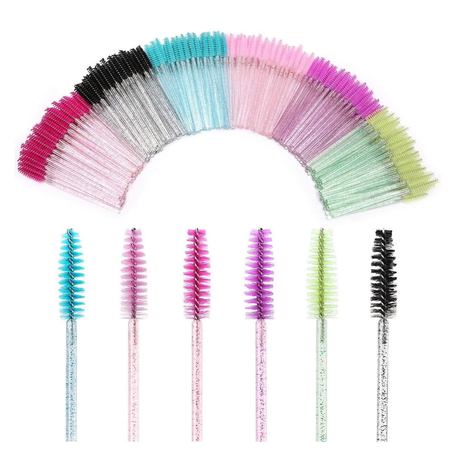1000 Uds. Varitas de rímel con purpurina, cepillos de pestañas desechables for extensiones, aplicador de pestañas, mango de cristal, Kits de herramientas de maquillaje lingli(Color:Rosa)
