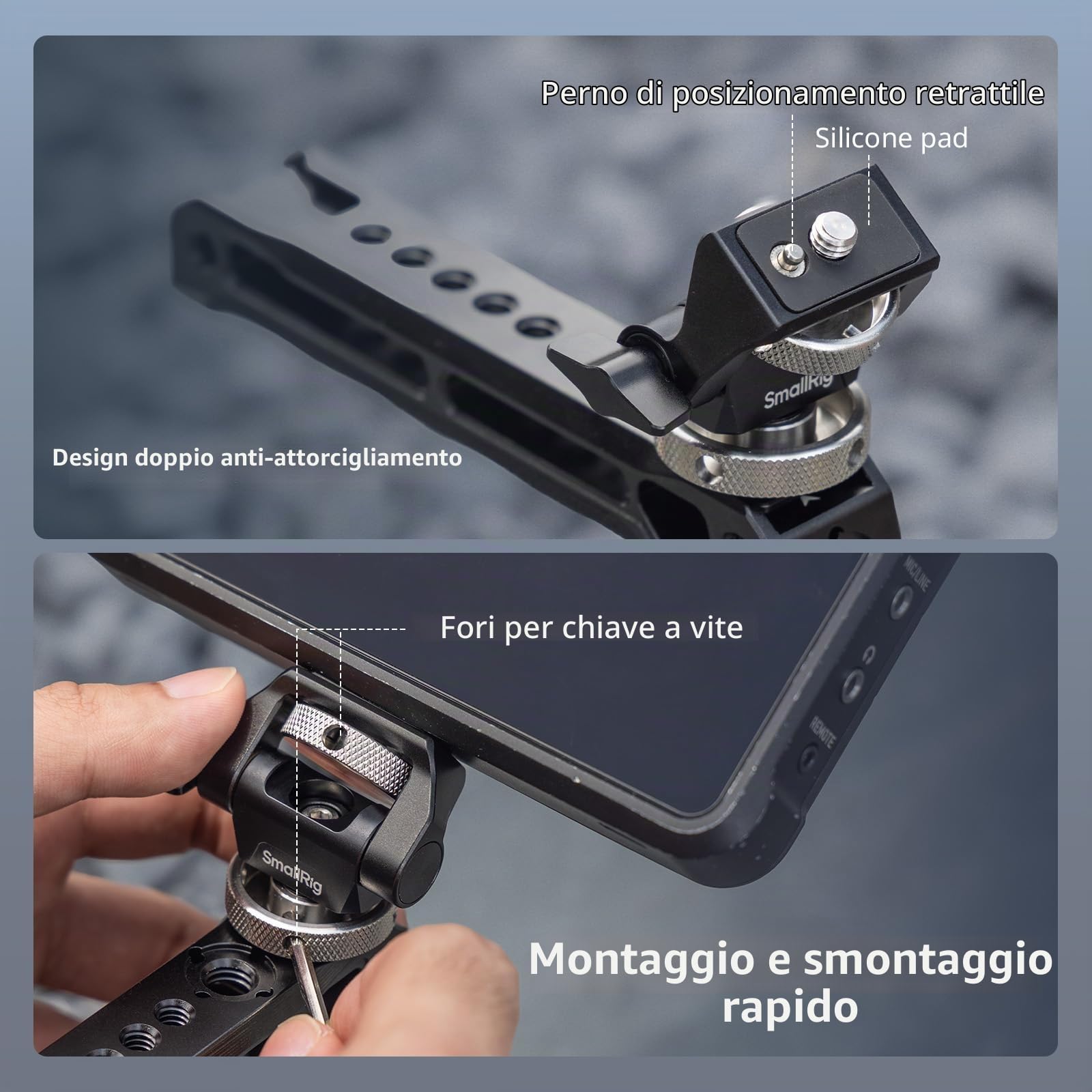 SMALLRIG Top Handle with Monitor Mount Kit, with 3/8"-16 Locating Holes for ARRI, 5 Built-in Cold Shoe, 360° Swivel and 180° Tilt Adjustable Monitor Holder with Thumbscrew, Anti-Twist Design - 5322