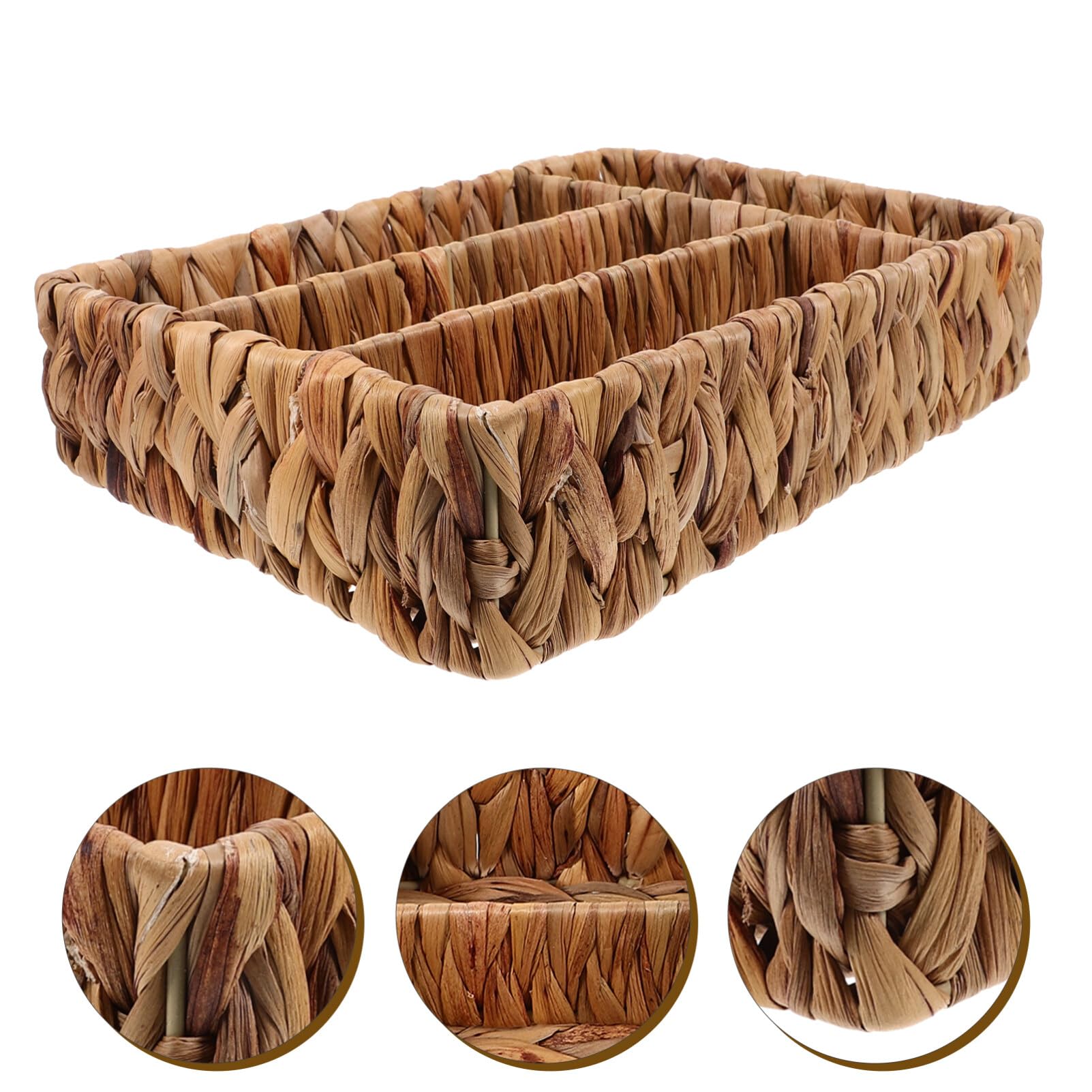 Cabilock Soporte Para Utensilios Tejido De Natural Cesta De Almacenamiento De Pastos Marinos Con Compartimentos Bandeja Para Utensilios Soporte Para Cubiertos Organizador De