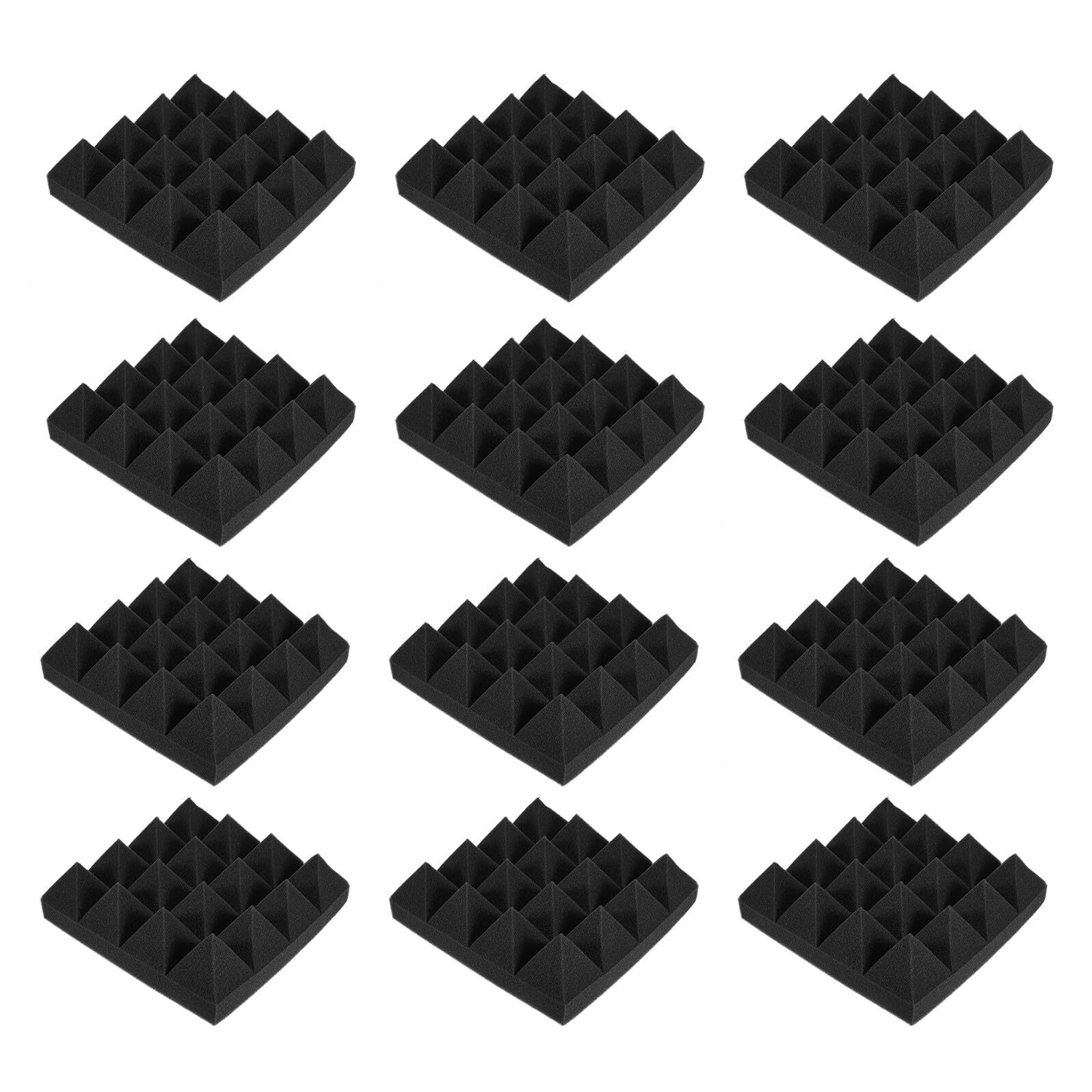 Pannello Acustico Fonoassorbente Piramide 8cm Nero 12 Pezzi