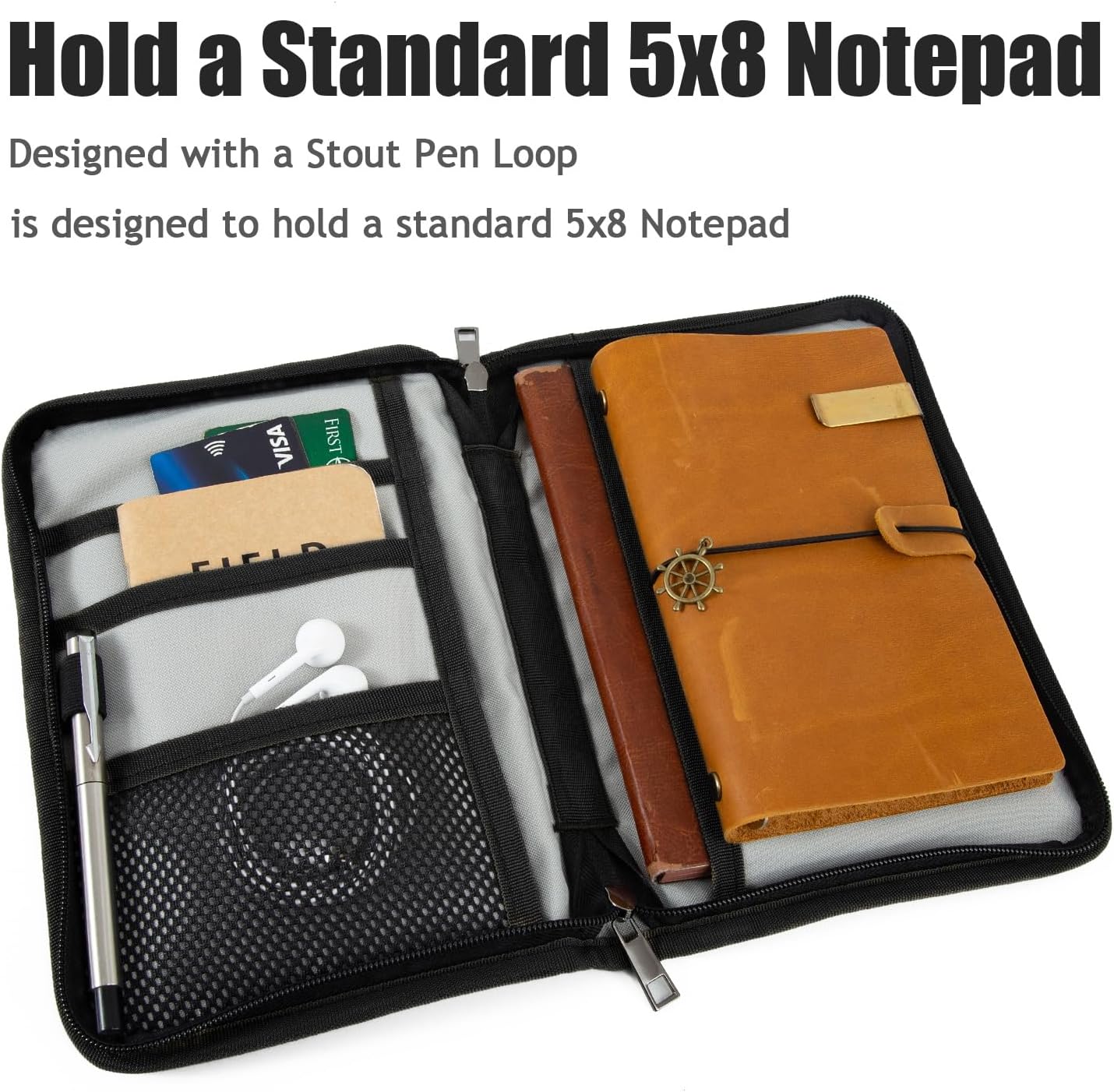 Field Notes Notebook Cover for 6.7 X 9.8 Inch with A5 Journal Cover Notebook Zipper Pocket Planner for Pen Holder,Water Resistant Cover Notebooks Sketchbook,Waterproof Waxed Canvas (Dark blue)