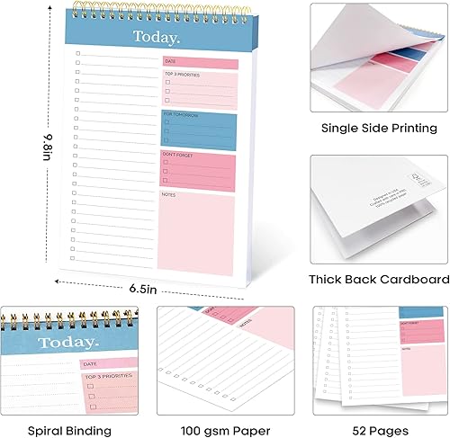 Miniatura 6 de Taja Bloc de notas de lista de tareas pendientes para el trabajo con 52 hojas, 9.8 x 6.5 pulgadas, planificador diario sin fecha, perfecto